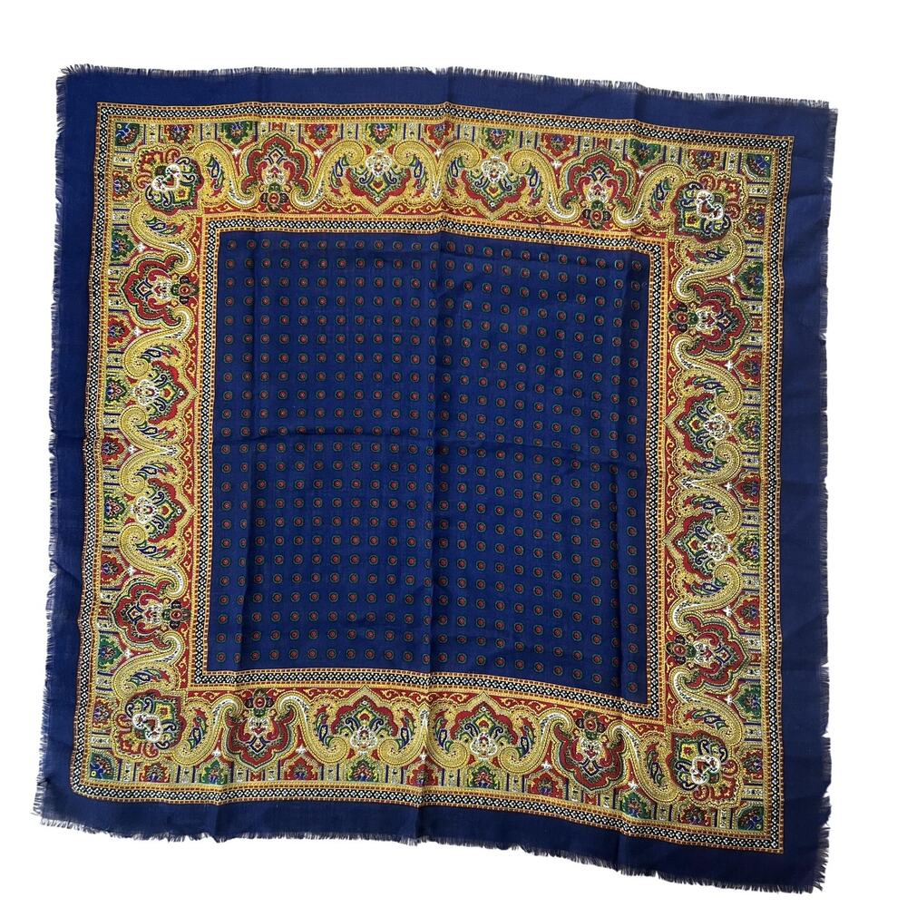 Baar & Beards Kerchief Mens One Size Blue Wool Square Scarf Paisley Italy